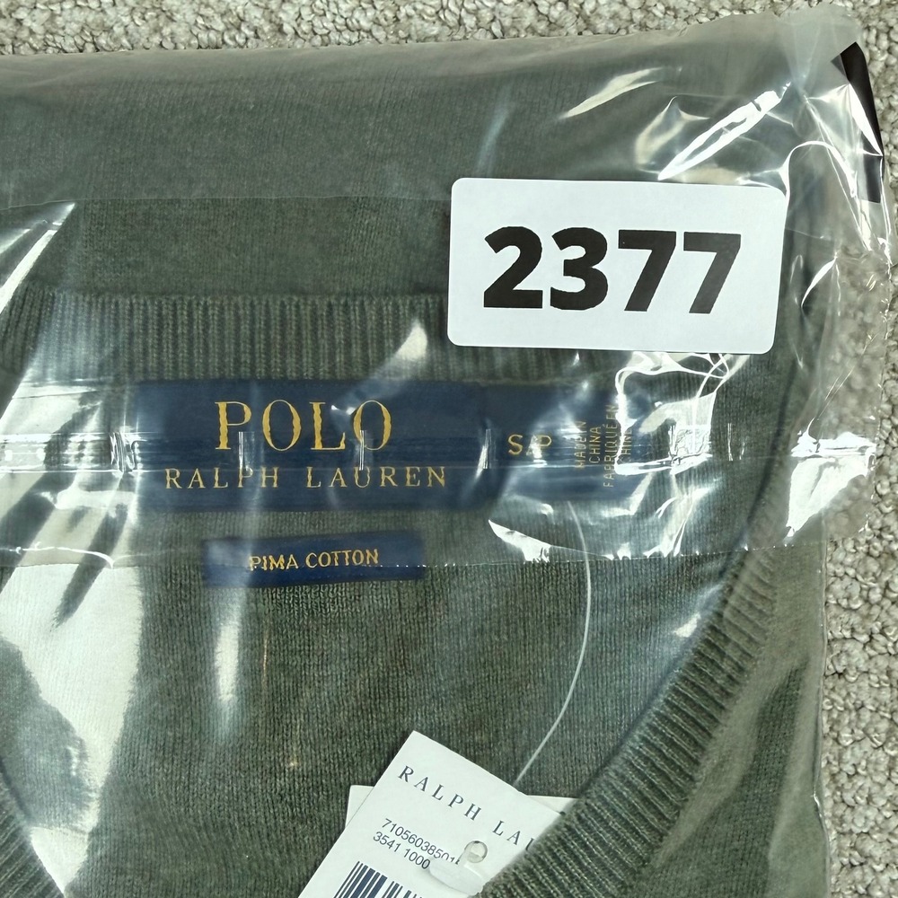 NEW Polo Ralph Lauren Mens Small Green Pima Cotton V-Neck Pullover Sweater - Picture 7 of 7